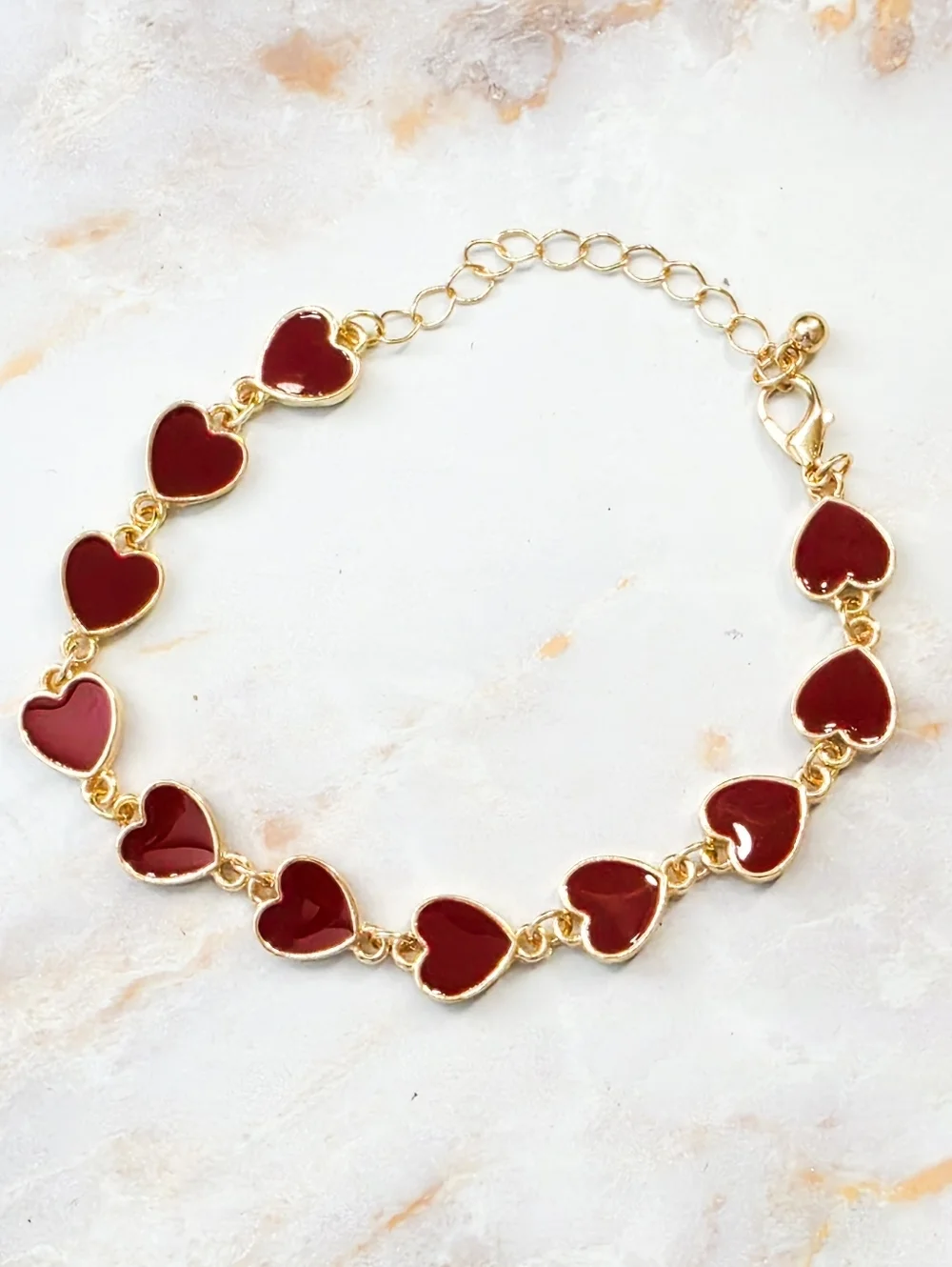 ​18K Gold Red Heart Link Bracelet Boutique Jewelry New